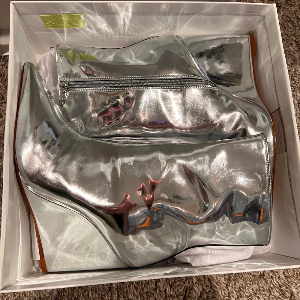 Schutz Silver Metallic Heeled Boots